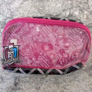 🦋5/25$ monster high Pink Clear Cosmetic Pouch with Plaid Accent